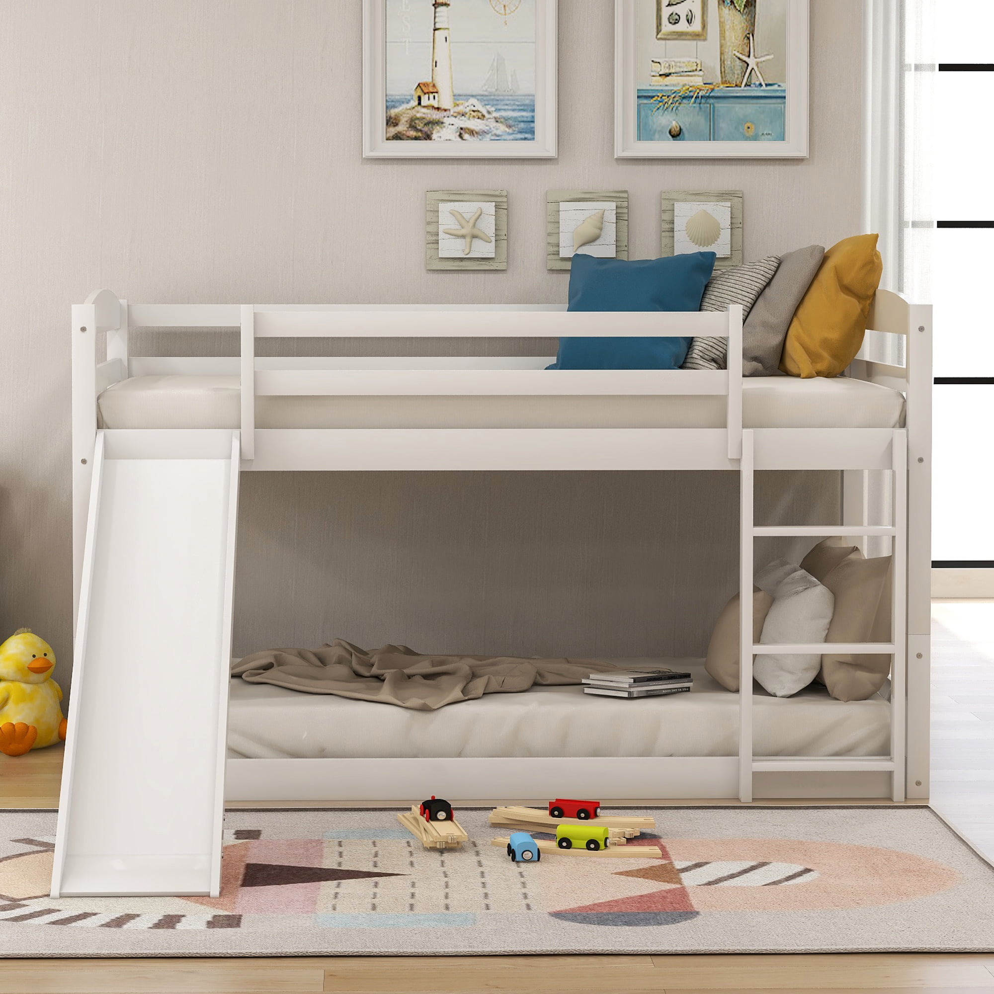 Solid Wood Low Bunk Beds For Kids, Wooden Bunk Beds That Separate