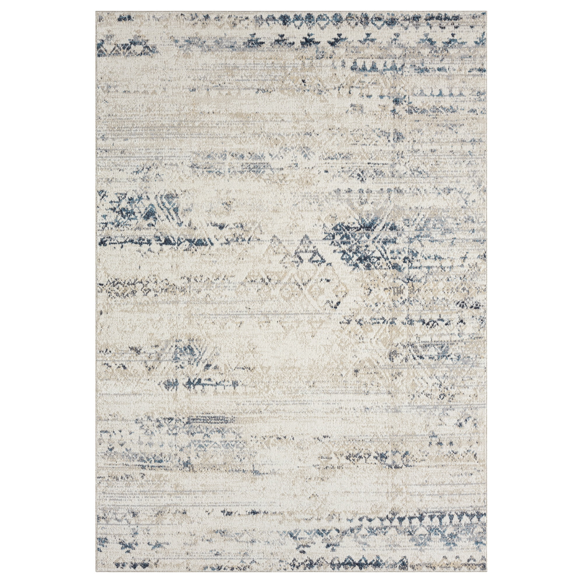 Ox Bay Han 2' x 3' Ivory/Blue Geometric Machine Washable Indoor Area Rug