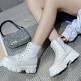 thumbnail image 6 of Viluyesy Womens Combat Booties, Thick Sole Lace Up Zipper Leather Fashion Mid Calf Moto Boots White US7, 6 of 9