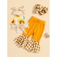 thumbnail image 2 of Arvbitana 6M-5T Toddler Baby Girls 3Pcs Pants Set Sleeveless Sunflower Print Tie-up Halter Tops + Bell Bottoms + Bowknot Headband Outfits Infant Summer Cute Clothes, 2 of 8