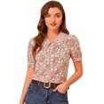thumbnail image 1 of Allegra K Blusa De Encaje Con Cuello De Punta Y Mangas Abullonadas Para Mujer Rosa XS, 1 of 6