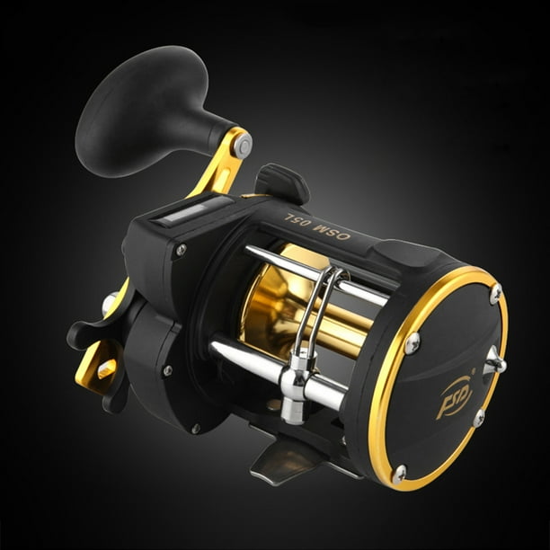Ball Bearings Fishing Trolling Reel with Line Counter Boat Fishing Powerful Aluminum Alloy, Size: As described, Gold