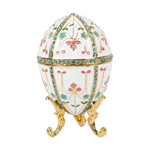 Qifu-Hand Painted Enameled Faberge Egg Style Decorative Hinged Jewelry  Trinket Box Unique Gift For Home Decor