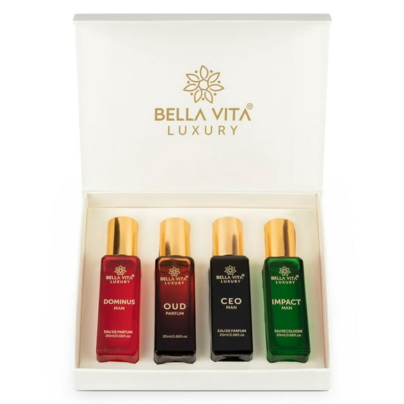 Bella Vita Luxury Man Perfume Gift Set 4x20 ML for Men with Dominus, Oud, CEO, Impact Perfume|Woody, Citrusy Long Lasting EDP & EDC Fragrance Scent