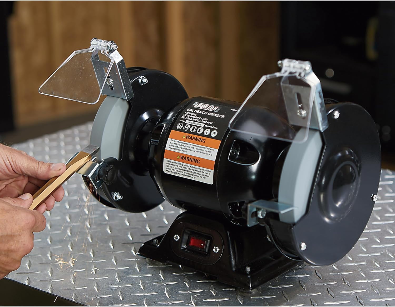 Ironton Benchtop Grinder, 6in. Wheels, 1/2 HP 2.1 Amp Motor, 3560 RPM, Model BG115-6L, for Grinding & Sharpening