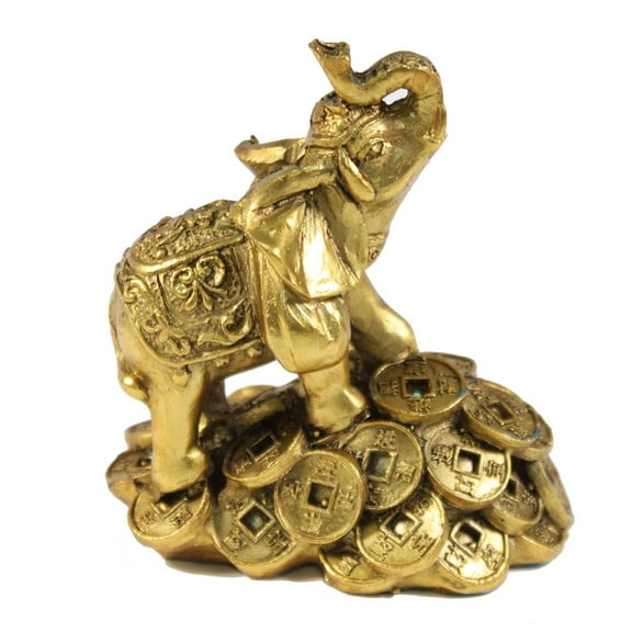 Smiling JuJu Elegant 3.5” Money Elephant Home Decor Brass Gold Polyresin Figurine