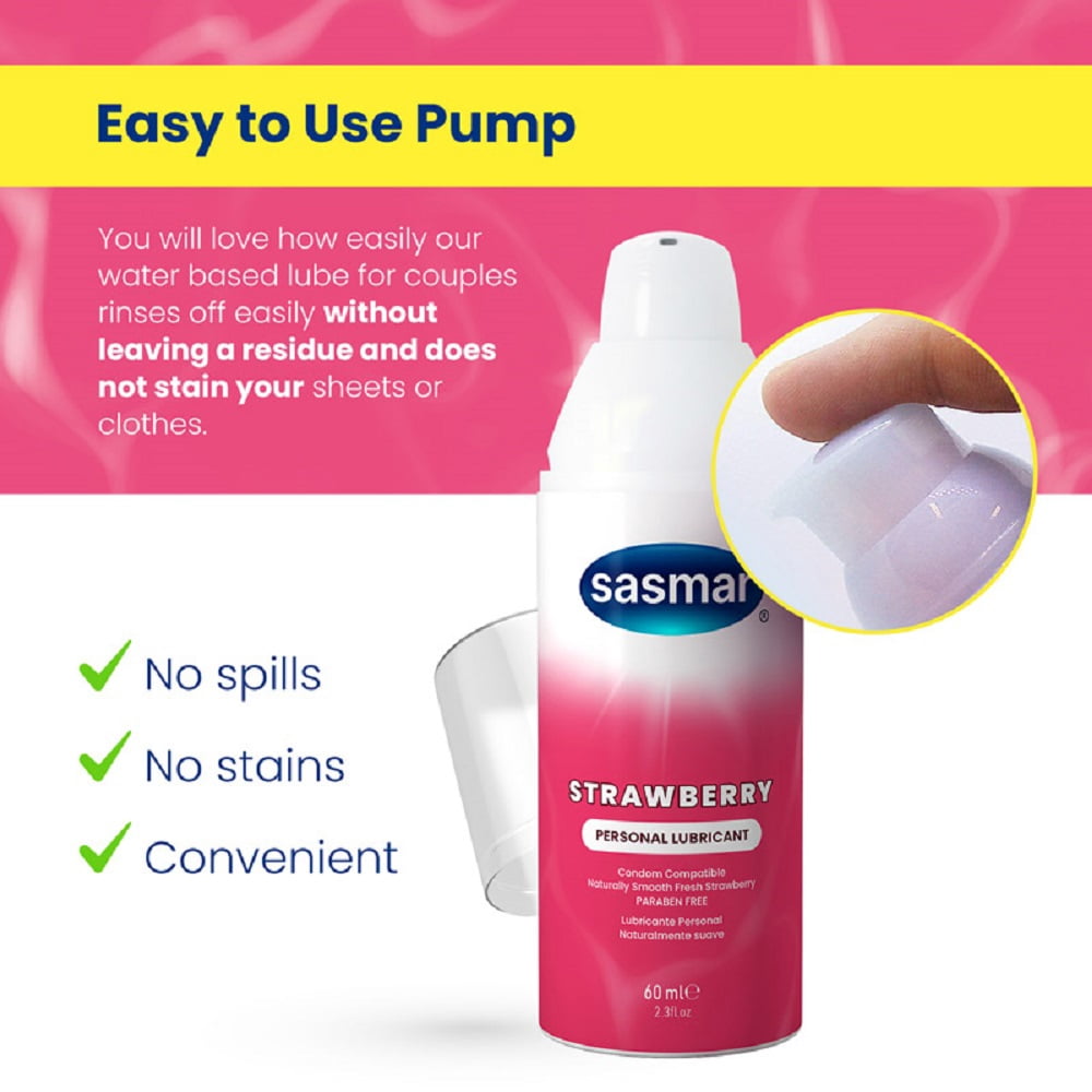Sasmar Strawberry Premium Flavored Personal Lubricant for Intimate Use, 2.3 oz