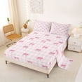 thumbnail image 2 of Erosebridal Pink Bowtie Girls Bed Sheets,Pink Classic Geometric Grid King Sheets For Kids 4-Piece, 2 of 6