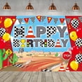 thumbnail image 1 of Racing Car Happy Birthday Backdrop Banner Racing Lane Photography Background for Boy Car Racing Party Decorations Red Black and White Checkered Banner, 1 of 4