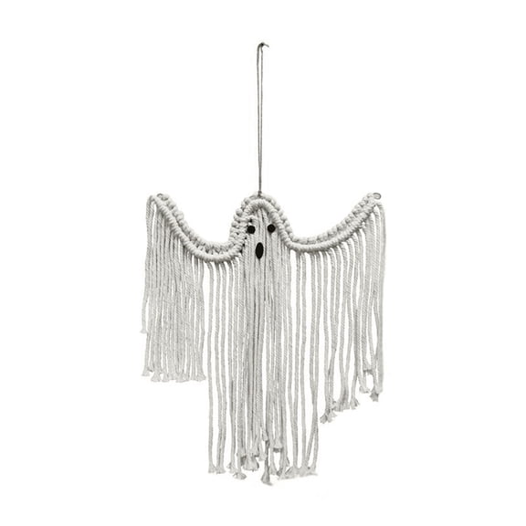 Clearance Sale | Handwoven White Wall Hanging Halloween Specter, 60x37cm Macrame Ghost Decor for Porch Door and Indoor Scene