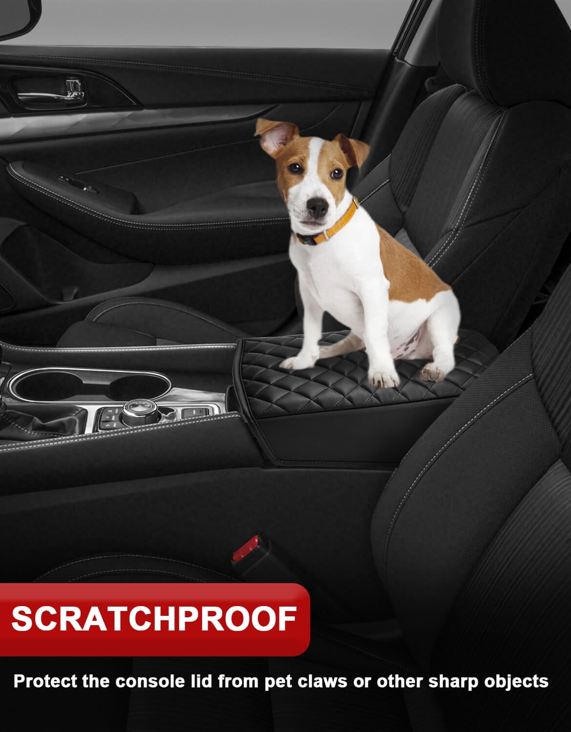 KBH Car Center Console Cover for 2016-2024 Nissan Maxima Accessories, Middle Console Lid Armrest Cover for Vehicle, Black Leather Interior Cushion Pad