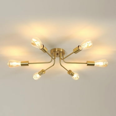 6-Light Gold Sputnik Metal Chandelier, Modern Ceiling Light Fixture