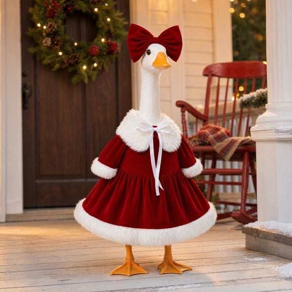 LUNAVORA Porch Goose Christmas Outfit for 23 inch Holiday Goose Costume Red Clothing Set Xmas Decorations Outdoor Porch Patio Lawn Art Decoration