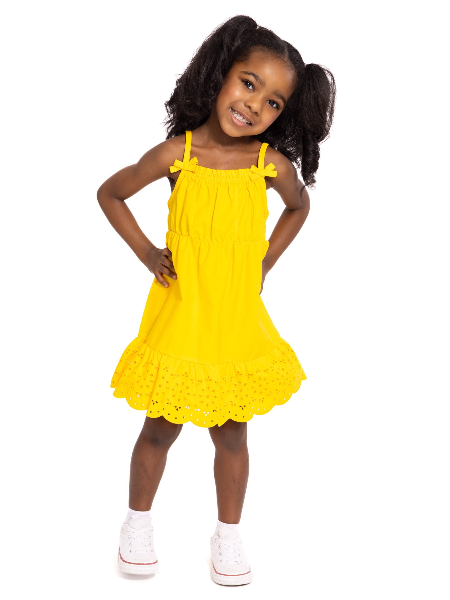 Wonder Nation Toddler Girls Sleeveless Cotton Dress with Scalloped Edge, Sizes 12M-5T