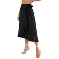 thumbnail image 3 of Womens One-Piece Wrap Tie Waist Solid Color Irregular Hem Chiffon Midi Skirt Elegant Flowy Black L, 3 of 8