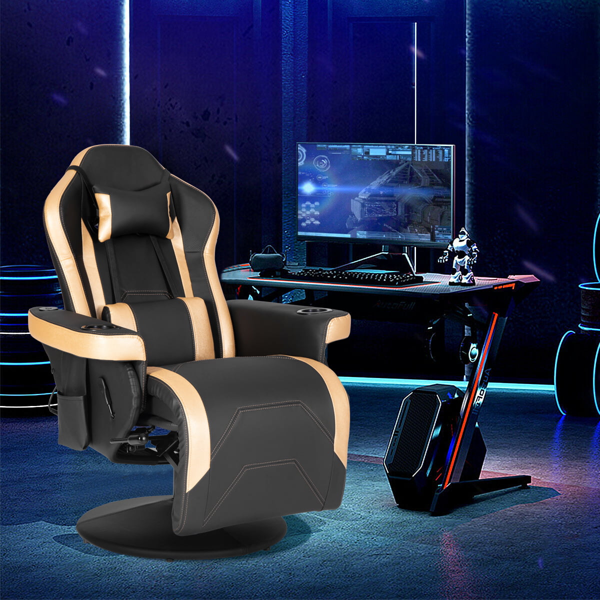 Gaming Chair Racing Style Office Chair Adjustable Massage Lumbar Cushion  Swivel Rocker Recliner Leather High Back Ergonomic Computer Desk Chair with  Footrest (Beige) – Built to Order, Made in USA, Custom Furniture –