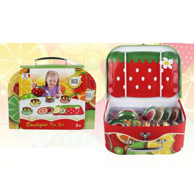 HLONKTea Party Set Children Pretend Play Toy Children‘s Home Simulation Tea Set Tin Teapot Tea Cup Toy Portable Gift Box Set B