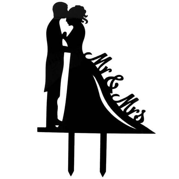 Unique Bargains Wedding Engagement Acrylic Bride and Groom Cupcake Cake Topper Ornament Black