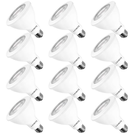 75w Par30 Floodlight - Luxrite PAR30 LED Dimmable Bulb, 75W Equivalent, 3000K Soft White, 12W LED Flood Light Bulb, 850 Lumens, Energy Star & UL Listed, E26 Base, Damp Location - Indoor/Outdoor (12 Pack)