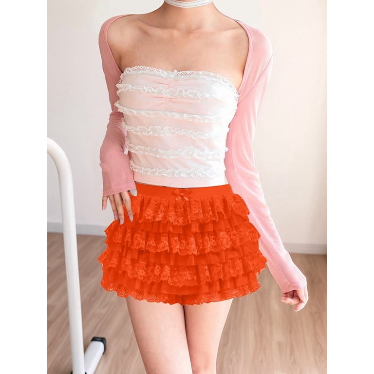 Women Y2K Lace Multi-Layered Bloomers, Ruffle Shorts, Short