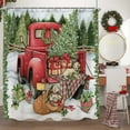 thumbnail image 6 of Newhomestyle Christmas Shower Curtain, Vintage Red Truck Car Snowflake Xmas Tree Cute Dog Gift Farmhouse Polyester Fabric Waterproof Bath Curtain, 72 x 72inch, 6 of 7