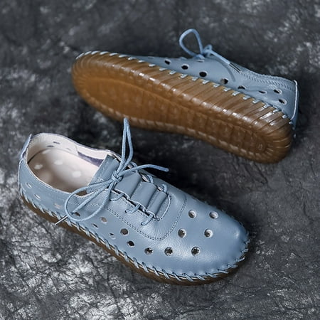 

NECHOLOGY Casual Work Shoes for Women Office Bottom Breathable Women s Hollow Shoes Lace-Up Summer Womens Dress Casual Shoes Blue 6.5