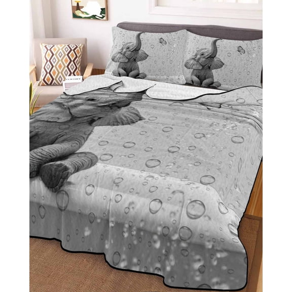 Modern Elephant Queen Size Down Alternative Comforter, Lightweight Comforter Quilt Bedding Set with Pillow Shams Grey Modern Art Bathtub All Seasons Bed Comforter Duvet Insert 90"x96"