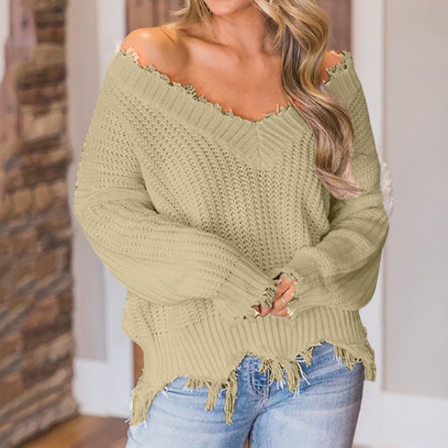Suéter de cuello en V para mujer, suéter informal liso con cuello en V, blusa para mujer