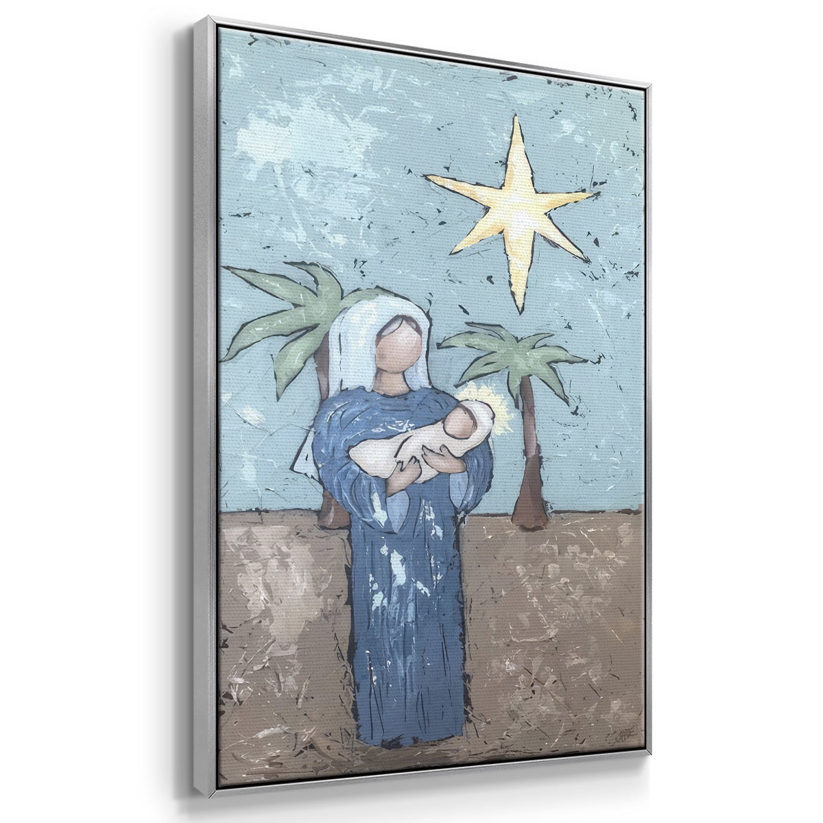 A Silent Night II - Framed Gallery Wrapped Holiday Canvas - 27 x 41 - Silver Frame