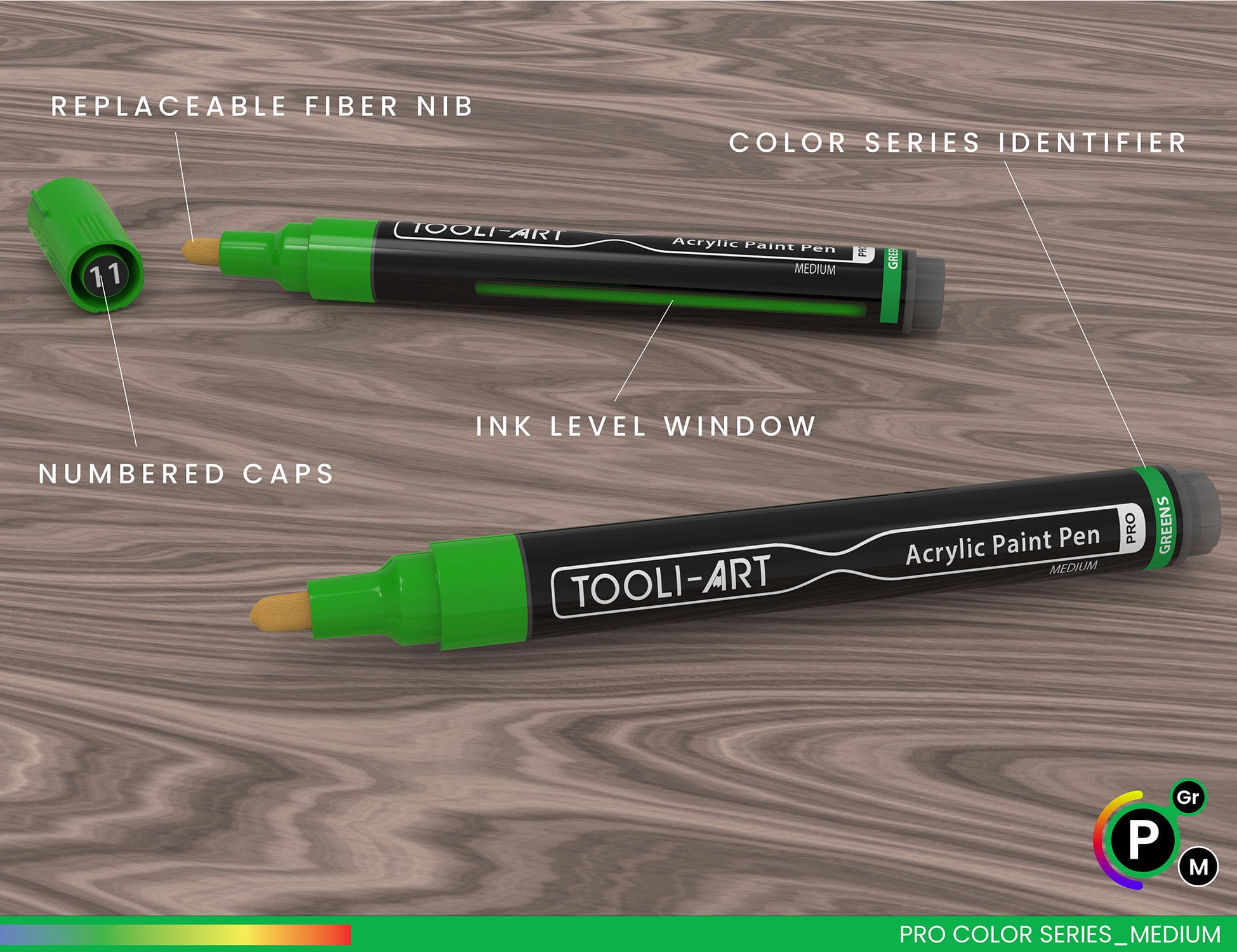 22 Acrylic Paint Pens (GREENS) Pro Color Series Set 3mm Medium