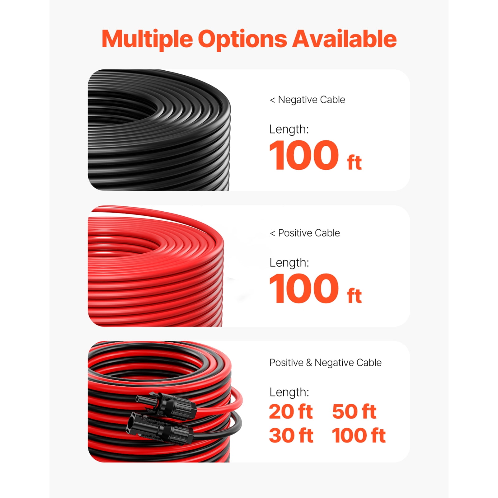 KFFKFF 100FT Solar Panel Extension Cord, 10AWG Solar Cord with Waterproof Male & Female Connectors, 6mm² PV Wire for Residential, Marine and RV Solar Panels, 100FT Black + 100FT Red (Pack of 2)