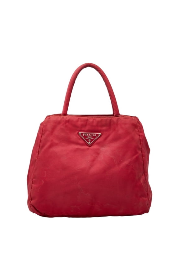 Pre-Owned Prada Triangle Logo Plate Handbag, Pink Nylon, Women's PRADA