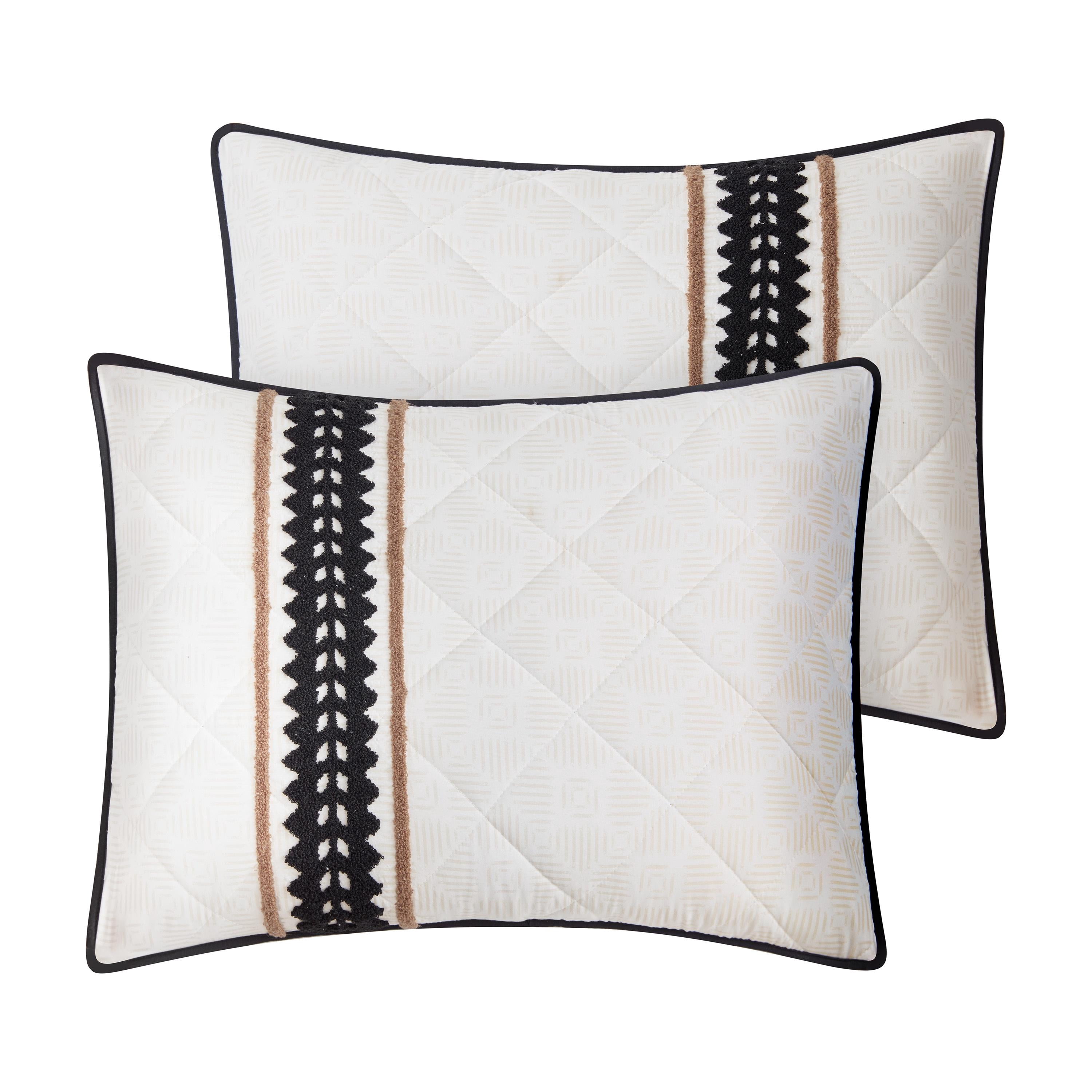 Jackson Boho Tufted Embroidery Tan/Black 2-Piece All-Season Reversible Soft Microfiber Quilt Set - Twin