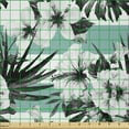 thumbnail image 2 of Ambesonne Floral Fabric by the Yard Microfiber, Exotic Hibiscus on Stripes, 10 Yards, Grey White Teal, 2 of 2