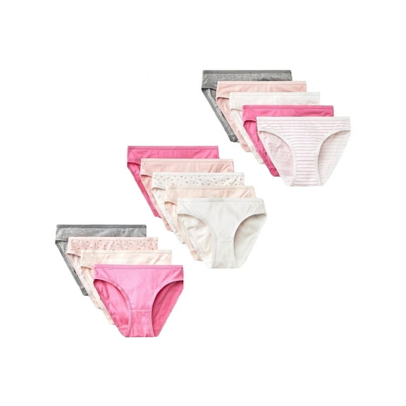 Girls' Pink Florals and Solids 10 Pack Cotton Bikini - 4