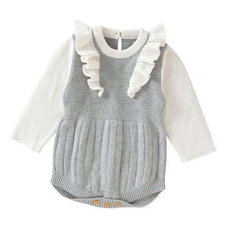 

fvwitlyh Girls Sweaters Teal Knit Sweater Girls Long Sleeve Splice Knitted Ruffles Sweater Baby Bodysuit Baby Coats 3-6 Months