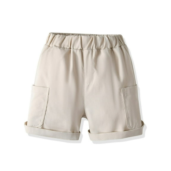 Spazoro Toddler Boys Girls Shorts, with Pockets Solid Color Elastic Waist Summer Casual Shorts for Boys Beige Size 9 T