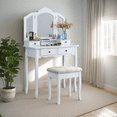 thumbnail image 2 of Roundhill Furniture Sanlo Wooden Vanity Make Up Table and Stool Set, White, 2 of 7