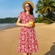 thumbnail image 4 of Fotbe Red Hibiscus Flower Vestido Largo de Moda para Mujer, Vestido Tipo Camiseta con Manga Corta y Estilo Casual a Rayas y Bloques de Color, 4 of 6