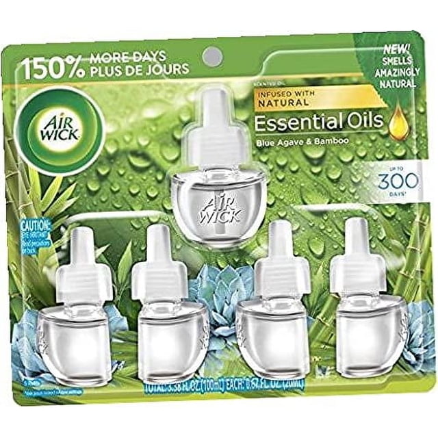 Air Wick Recharge d'Huile Parfumée à Brancher Agave Bleu et Bambou 5 Unités
