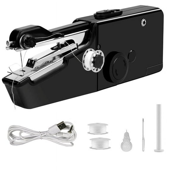 2X USB Electric Handheld Sewing Machine Kit, Cordless Mini Quick Repairing Sewing Machine for Denim Curtain Leather