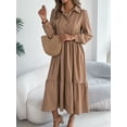 thumbnail image 4 of Women's Fall Fashion V Neck Long Sleeve Ruffle Dresses Tiered Swing Flowy Wedding Guest Cocktail Party Dress, 4 of 5