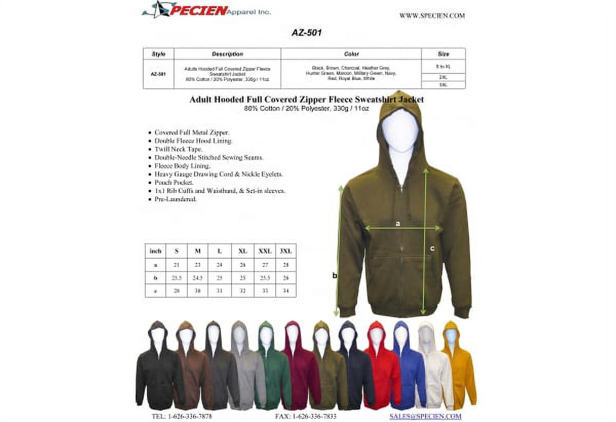 Specien Adult Hooded Full Covered Zipper Fleece Sweatshirt Jacket