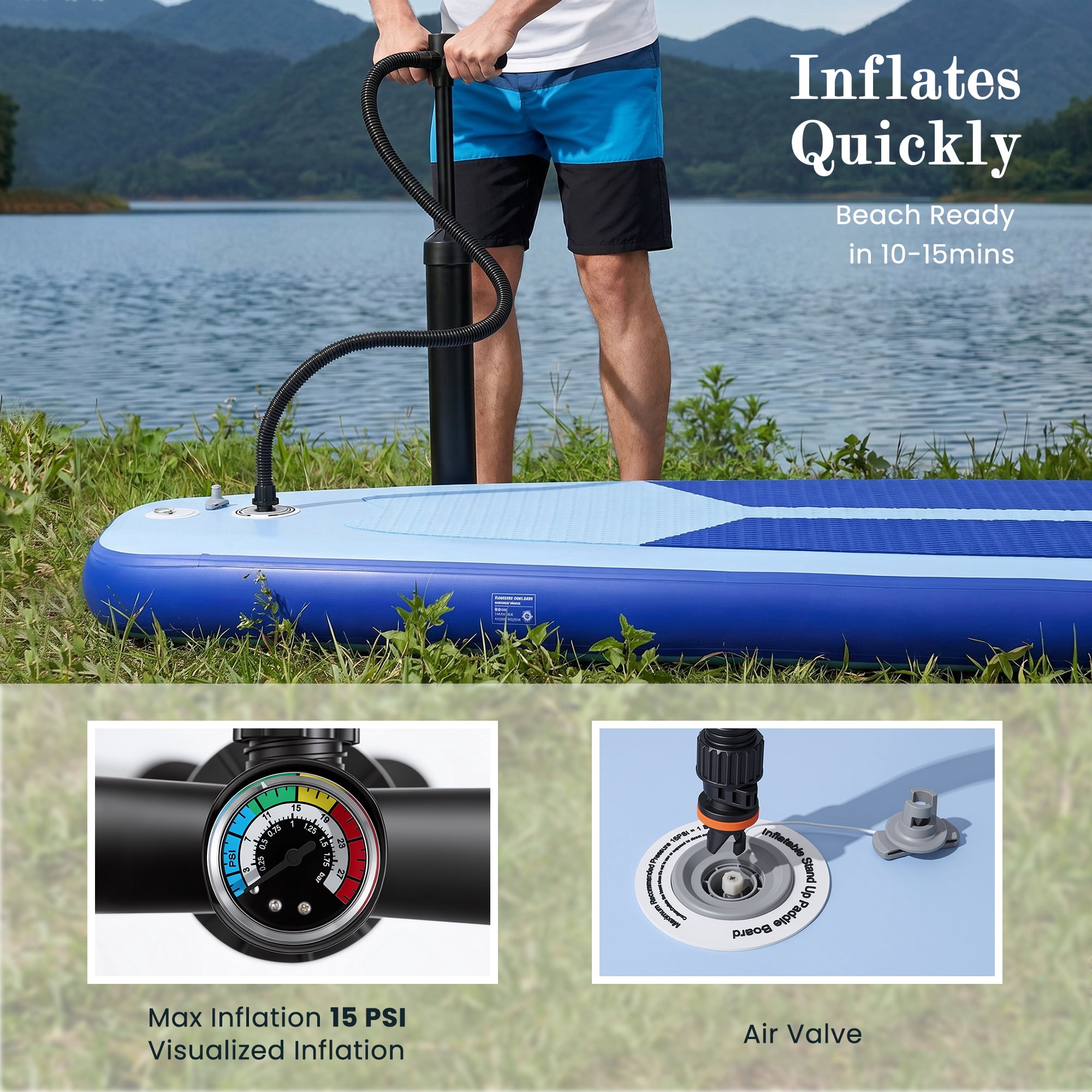 Naipo 10.6 ft. Inflatable Stand up Paddle Board Inflatable SUP with Premium Accessories Set Bi-Action Pump(10 Mins Inflate) Capacity 370 lbs for 2-3 People for Youth & Adult
