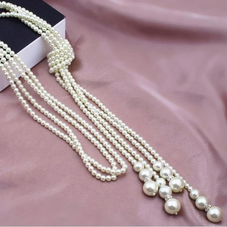 Pearl Like Beaded Necklace - ON SALE - Long Knotted Pearl Bead Tassel Necklace Ivory Necklace