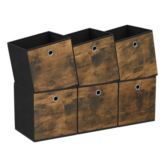 10.2" Cube Storage Bin 6 Foldable Oxford Fabric and Non-Woven Fabric Cube Organizer Bin with Handles Storage Box for Living Room Bedroom Office Rustic Brown and Black