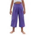 thumbnail image 4 of Juslio Girls Pants Girls Casual Smocked High Waist Pant Loose Wide Leg Trousers Cropped 4-14 Years（Purple Capris， 4 Years）, 4 of 7