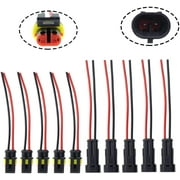 MOTOALL 5 kits 2 Pin Way 16 AWG Waterproof Connector Male & Female Socket Plug Pigtail Wire Harness Lead Wiring Loom