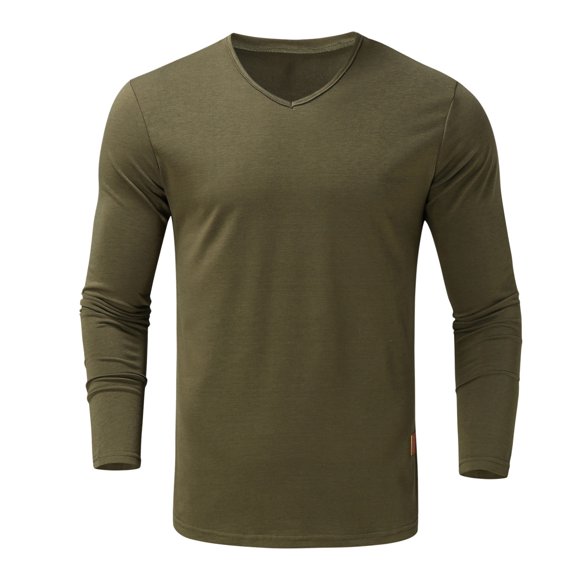 KTMKH Men's Autumn And Winter Casual Base Solid Color V Neck Long-Sleeved Shirt