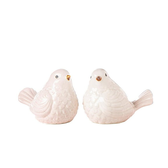Urban Ceramic Sitting Bird Figurine Assortment of Two Gloss Finish Blush Pink